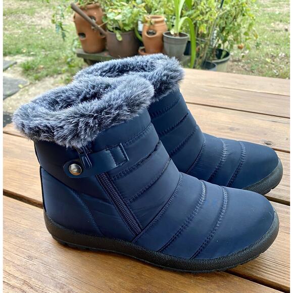Women Black Boots Size 7 Waterproof Faux Fur Warm Winter Slip Resistant ￼ - Picture 1 of 5